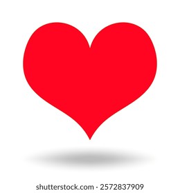 Red heart with soft shadow isolated on a white background. Minimalistic Valentine's Day illustration. Love concept