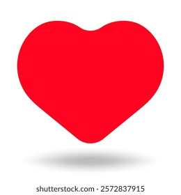 Red heart with soft shadow isolated on a white background. Minimalistic Valentine's Day illustration. Love concept