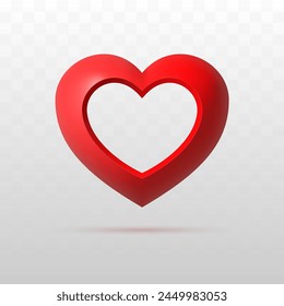 Red heart with space inside, frame, isolated on white background. Vector illustration.