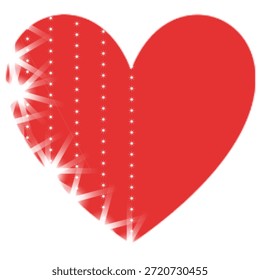 Corazón rojo con puntos brillantes y efecto de brillo. Ilustración vectorial romántica del corazón del brillo de San Valentín aislada en el fondo blanco.