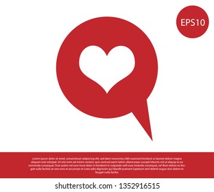 Red Heart in speech bubble icon isolated on white background. Heart shape in message bubble. Love sign. Valentines day symbol. Vector Illustration