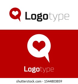 Red Heart in speech bubble icon isolated on white background. Heart shape in message bubble. Love sign. Valentines day symbol. Logo design template element. Vector Illustration