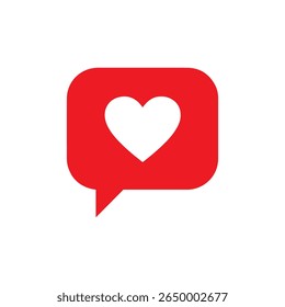 Red heart speech bubble silhouette icon vector flat design.