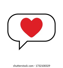 Red heart in speech bubble, simple flat vector illustration design