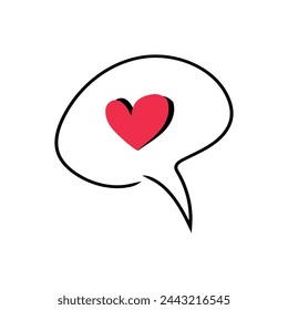 Red Heart in Speech Bubble. Vector talking box, Chatting box, Message dialog balloon.