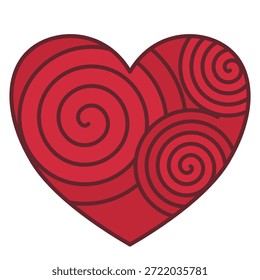 Corazón rojo con patrón de remolino en espiral que simboliza la emoción profunda o el amor continuo