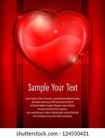 Red heart in square button on white background, Valentine Day vector illustration