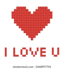 Red heart. Red squares. Pixel art style.