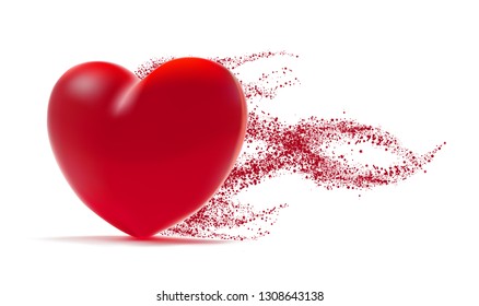 Red heart St valentine's symbol isolated on white background. 3d realistic Illustration with a red valentine heart. Love clipart