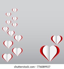 Red heart stacked on a white background, Paper art and vector illustration of a valentine's day