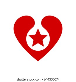 Red Heart with star inside. Vector design element, label or badge.