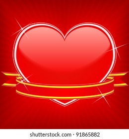 Red heart with stars and ribbon, vector eps10 illustration