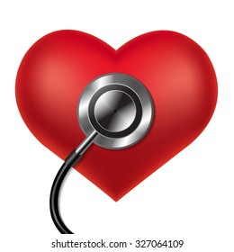 Red Heart With Stethoscope With Gradient Mesh, Vector Illustration