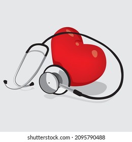 Red heart with stethoscope in gray background
