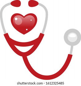 Red heart stethoscope vector icon