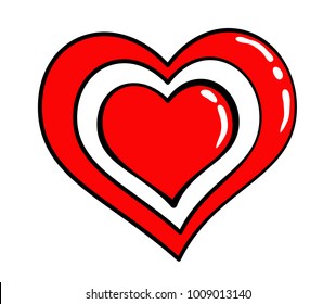 Red Heart sticker of 80s retro comic style. Vector illustration isolated on white background
