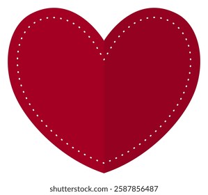 Red heart stitched flat icon isolated on white background.