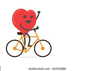 Red heart  strong and happy with bike over isolated background