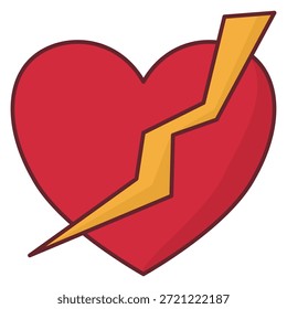 Rotes Herz getroffen von Blitz Symbol symbolisiert plötzlichen Funken der Liebe oder Leidenschaft