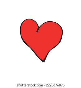 Red heart in style of doodle on white background. Vector clip art, decoration for Valentine's day, love romantic design