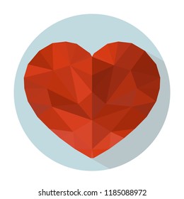 Red heart in style low-poly on a blue background in white frame. Broken Love