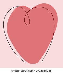 Red heart in the style of minimalism. Lines and color. Festive postcard. Festive decoration. Valentine's Day.