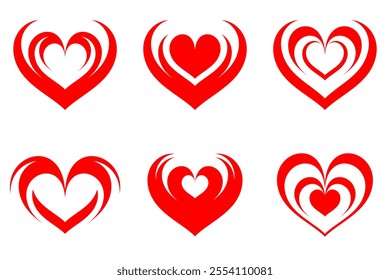 red heart stylish love icon set pack