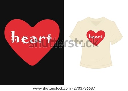 Red heart with stylized 'heart' text on t-shirt and standalone design