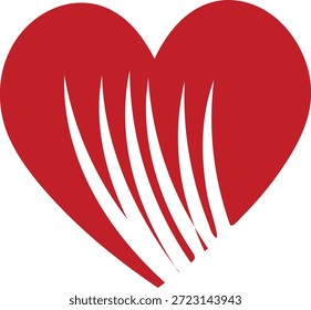 Corazón rojo con Vertical estilizada Símbolo de amor de rayas