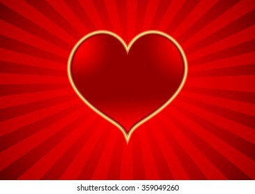 Red Heart And Sunburst, Vector Illustration