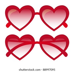 Red Heart Sunglasses Over White Background. Vector Illustration