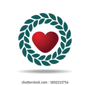 Red heart surrounded by a green laurel wreath