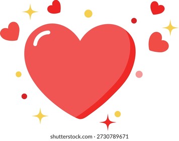Red heart surrounded by smaller hearts and sparkles