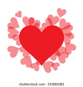 Red heart surrounded with small hearts. 