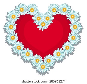 Red heart surrounded of white daisies