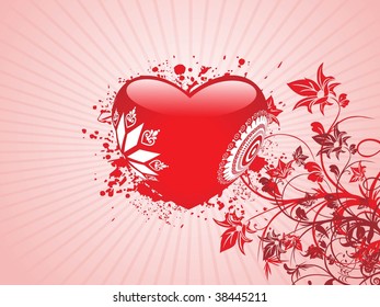 red heart with swirl, rays background