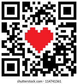 Red heart symbol in abstract QR-code