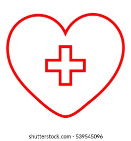 Red heart with symbol of the cross, plus or advantage  for the medicine or Valentine's Day. Vector eps 10