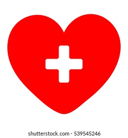 Red heart with symbol of the cross, plus or advantage  for the medicine or Valentine's Day. Vector eps 10