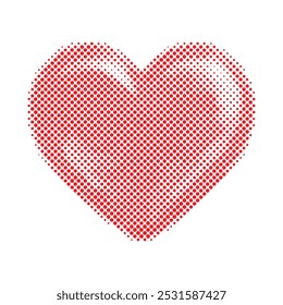 Corazón rojo, símbolo de amor hecho en periódico técnico punteado sobre fondo blanco, ideal para el día de San Valentín. Ilustración vectorial