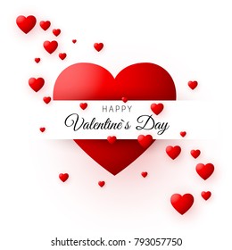 Red heart - symbol of love. Valentines day card or banner. Pattern for poster and wrapper design. Vector illustration isolated on white background