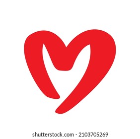 Rotes Herzenssymbol aus Pinselstrich. Einfache flache Vektorgrafik. Valentinstag Konzept. 