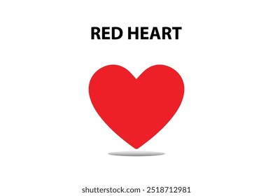 Red heart symbol with a subtle shadow beneath it on a plain white background. Clean and minimal design ideal for expressing love and affection concepts.