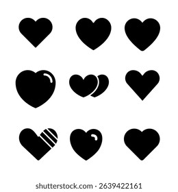 Red heart symbols representing love, romance, and Valentine’s Day. A collection of artistic, editable heart vector icons.
