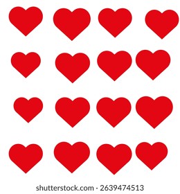 Red heart symbols representing love, romance, and Valentine’s Day. Editable vector icons in an artistic style.
