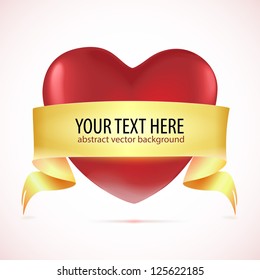 Red heart with tape.  Vector illustration