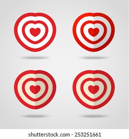 Red heart target icon. Love aim concept. Vector illustration