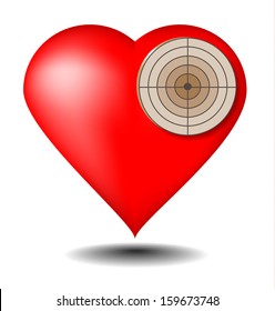 Red heart as a target on a white background.