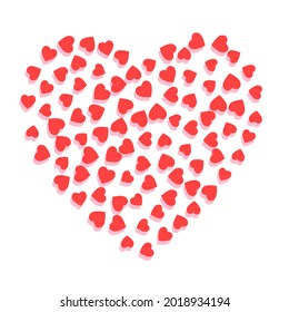 Red heart template n isolated on white background. Love symbol. Greeting card for Woman, Mother, Valentines Day. Vector illustration.