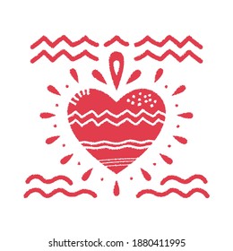 Red heart. Template for printing on postcards, posters. Vector flat graphic hand drawn illustration. The isolated object on a white background. Isolate.